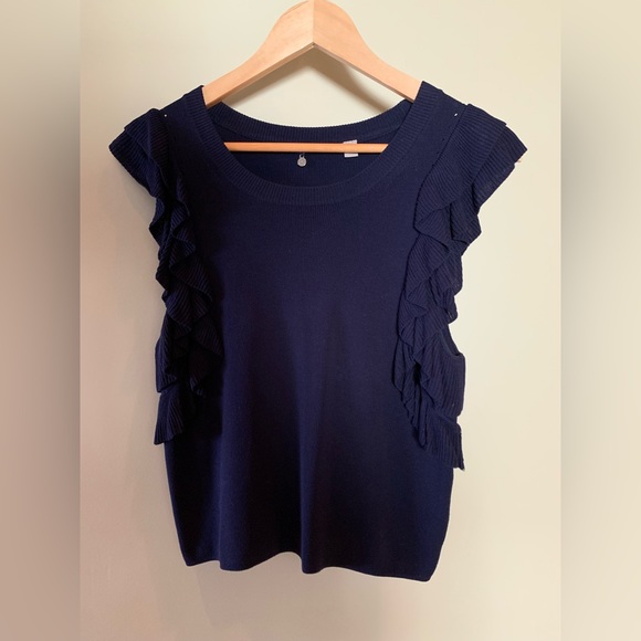 Anthropologie Sweaters - Navy Ruffle Sleeveless Sweater